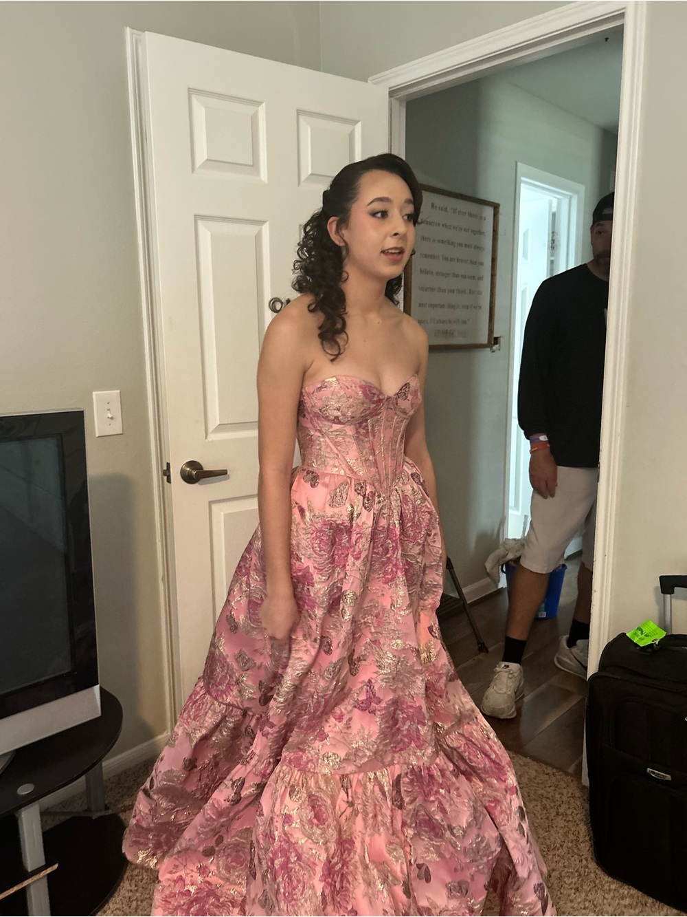 Azazie Pink Floral Prom Gown